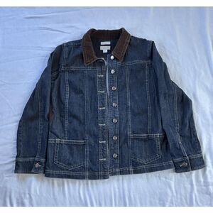 Christopher & Banks Stretch Jean Jacket Size M, Corduroy Collar, Button Down